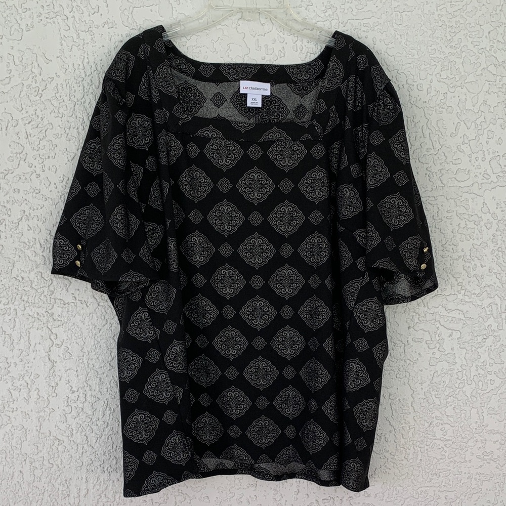 Liz Claiborne Black and White Patterned Blouse size XXL